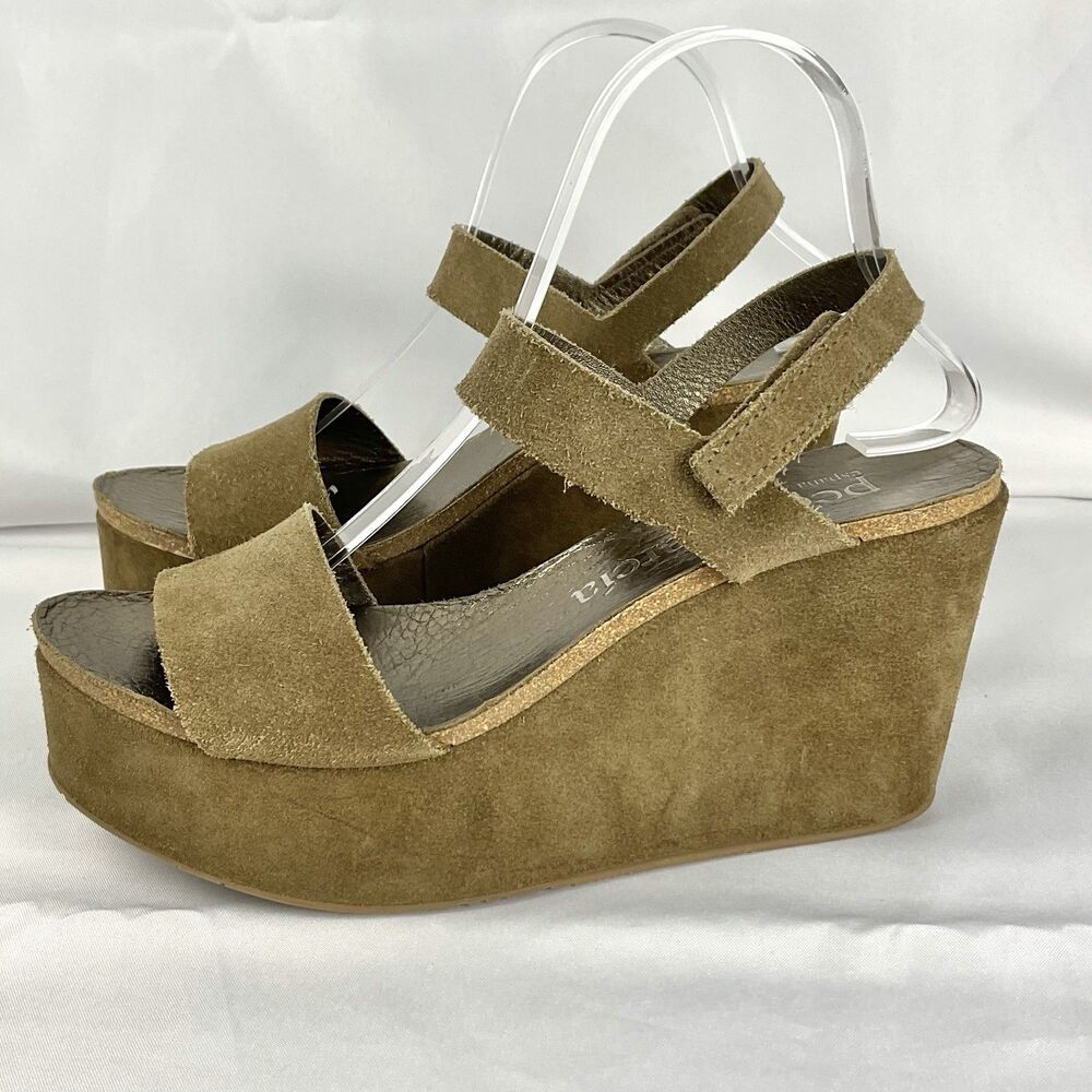 Pedro Garcia Dulce Platform Wedge Sandal Tan Suede Slingback Open Toe Sz 40